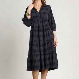 New Umgee Navy Solid Dotted Midi Dress XL